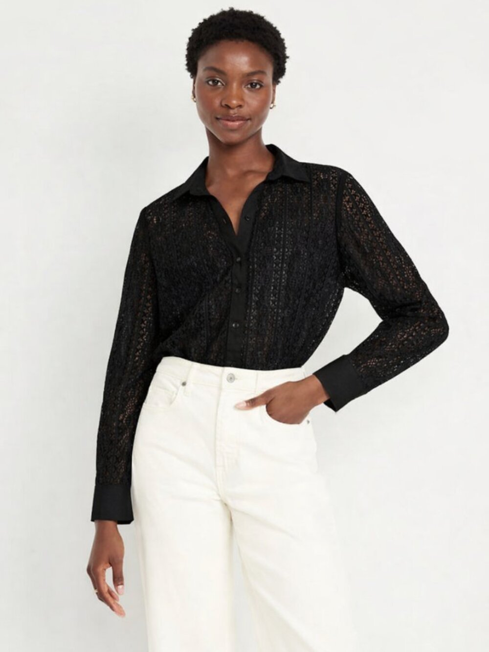 Old Navy Black Lace Button-Down Shirt Size XL